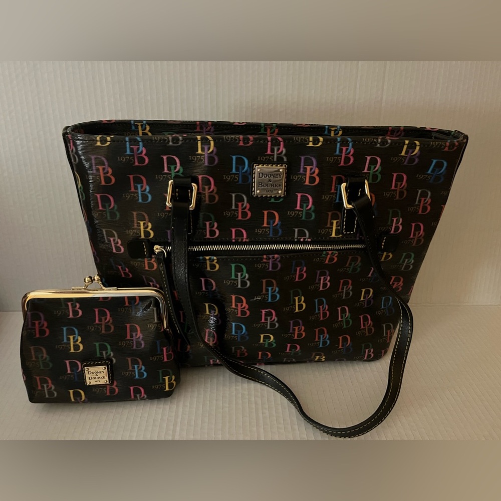 Dooney & Bourke Black Multicolor Tote Bag and Wallet set